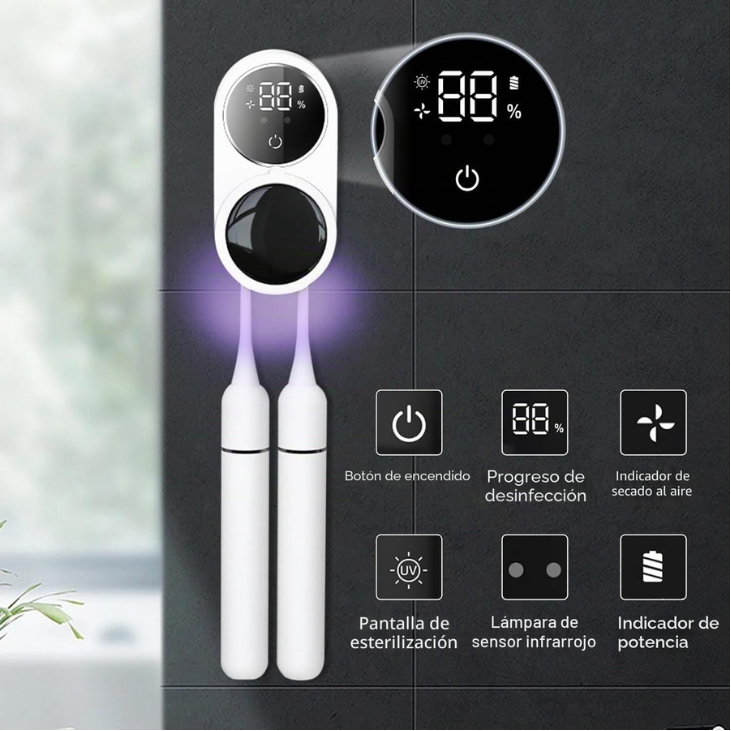 Esterilizador de Cepillos de Dientes Inteligente Recargable por USB, Desinfección Ultravioleta, Secado por Aire, Soporte de Pared para Cepillos de Dientes Eléctricos