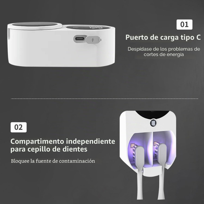 Esterilizador de Cepillos de Dientes Inteligente Recargable por USB, Desinfección Ultravioleta, Secado por Aire, Soporte de Pared para Cepillos de Dientes Eléctricos