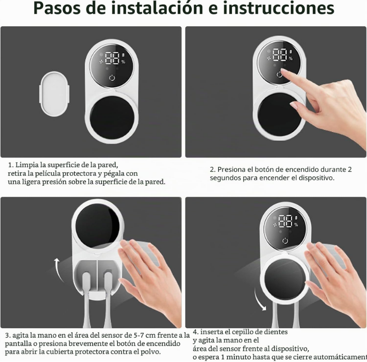 Esterilizador de Cepillos de Dientes Inteligente Recargable por USB, Desinfección Ultravioleta, Secado por Aire, Soporte de Pared para Cepillos de Dientes Eléctricos