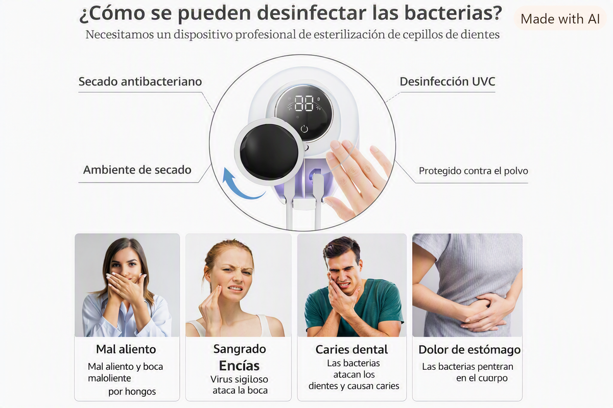 Esterilizador de Cepillos de Dientes Inteligente Recargable por USB, Desinfección Ultravioleta, Secado por Aire, Soporte de Pared para Cepillos de Dientes Eléctricos