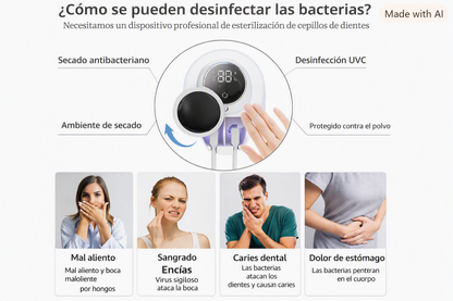 Esterilizador de Cepillos de Dientes Inteligente Recargable por USB, Desinfección Ultravioleta, Secado por Aire, Soporte de Pared para Cepillos de Dientes Eléctricos